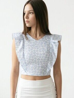 Koch Cecilia Top In Disco Flower Metallic Blue & White Size M Women's